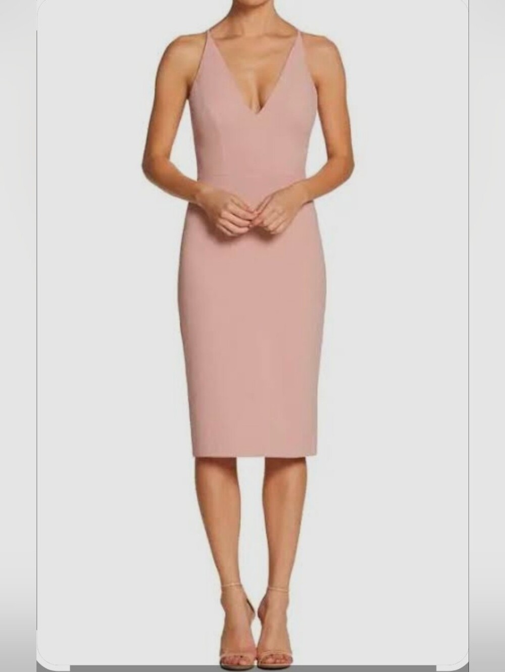 Dress the Population Lyla Crepe Cocktail Dress Blush Pink Small NWT V Neck